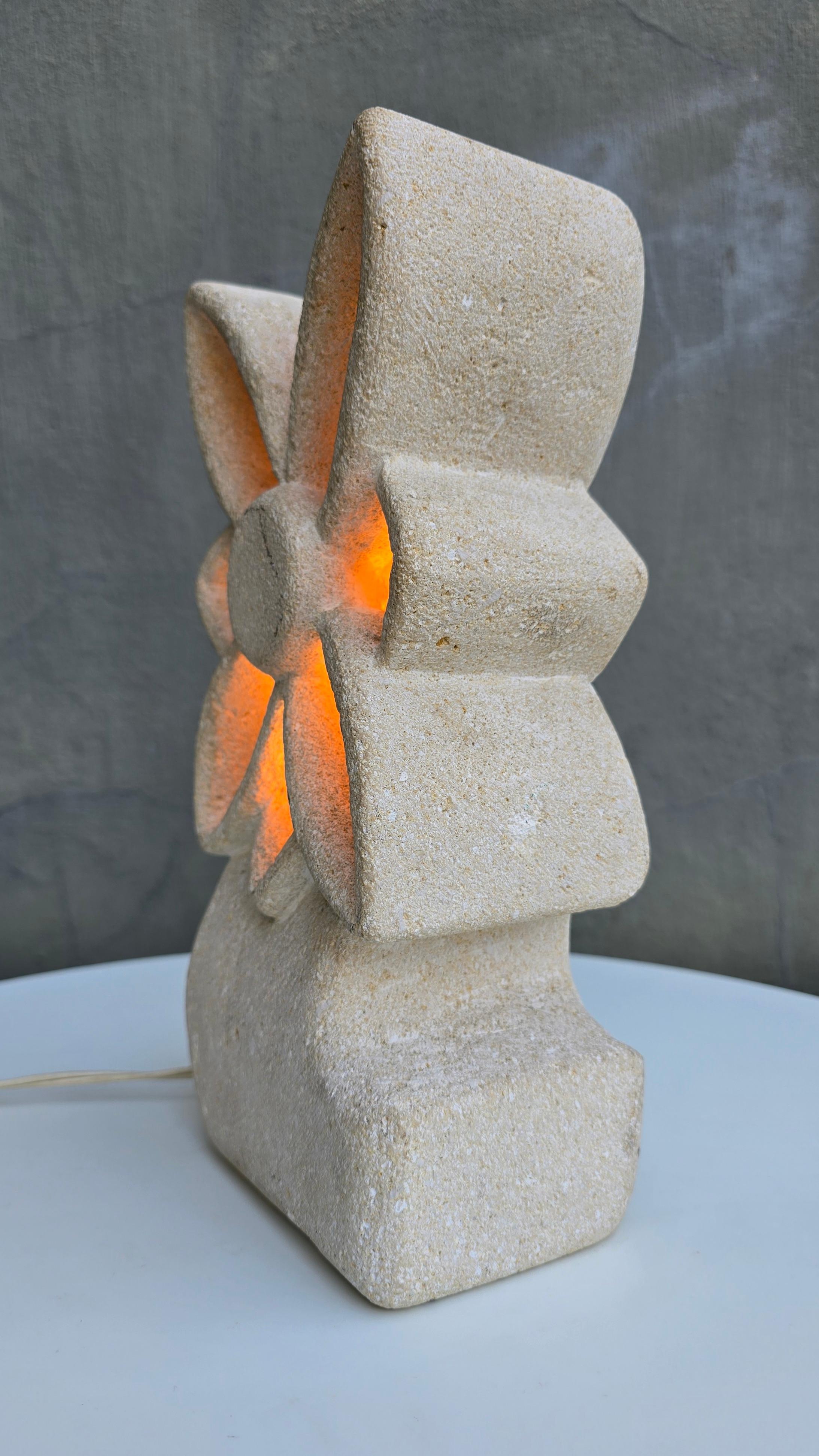 Brutalist Limestone Flower Lamp, France, 1970s — in the style of Albert Tormos For Sale 1