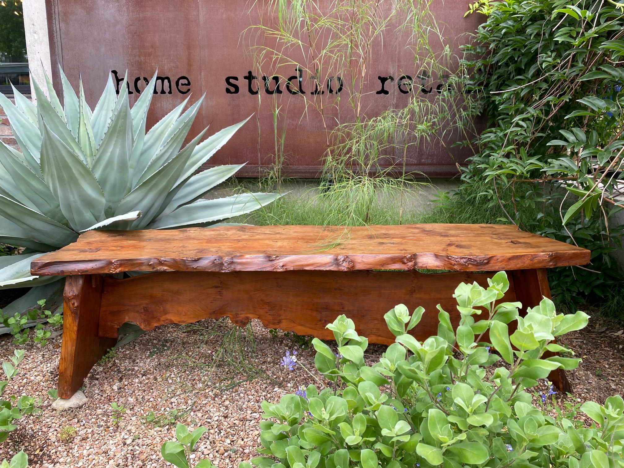Brutalist Live Edge Olive Burl Bench, France, 1950s For Sale at 1stDibs