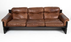 Brutalist Living Room Suite in Pine and Leather, C. 1970s