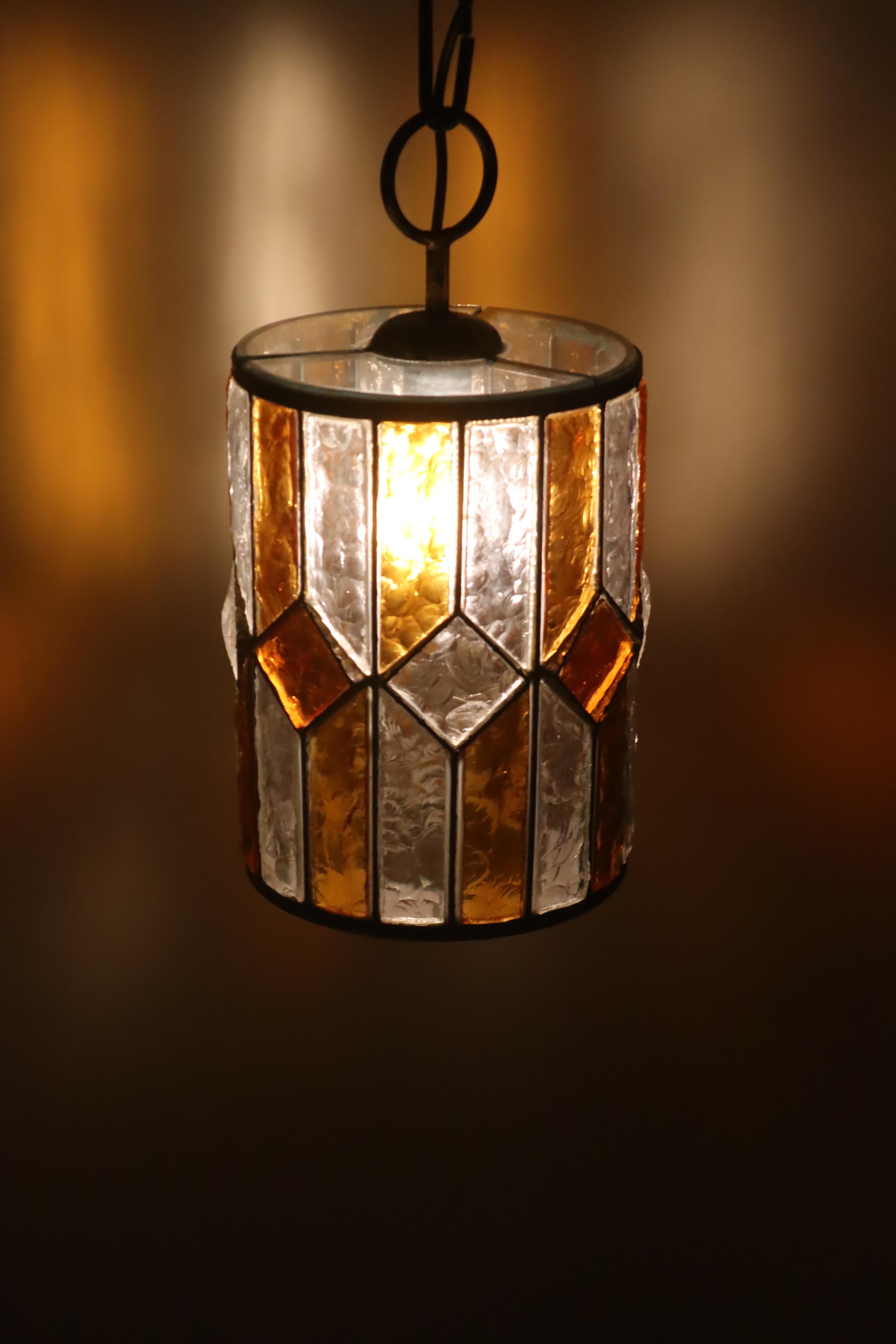 Brutalist Longboard Hanging Lantern Hammered Glass by Poliarte, Italy 1960s For Sale 5
