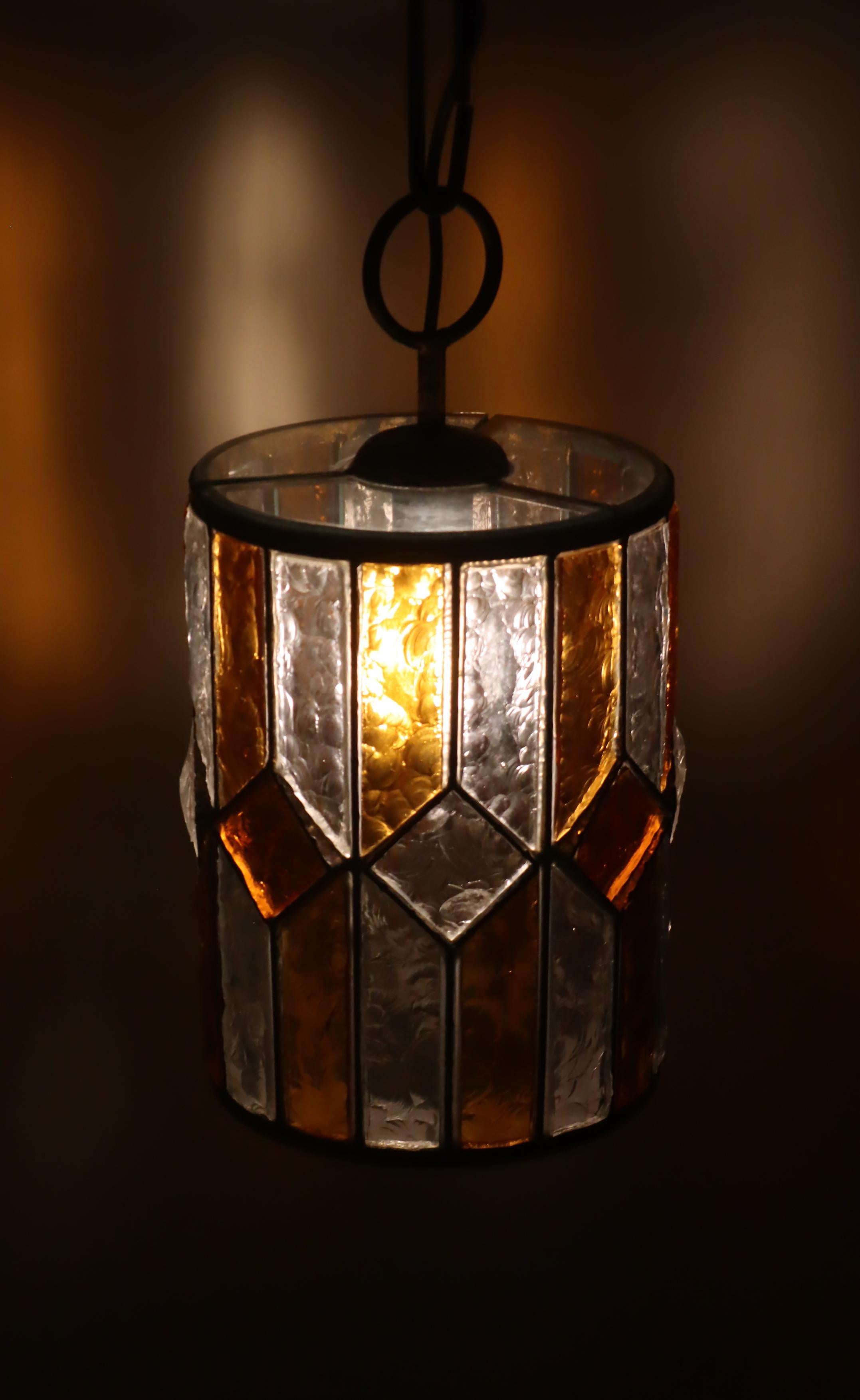 Brutalist Longboard Hanging Lantern Hammered Glass by Poliarte, Italy 1960s For Sale 6
