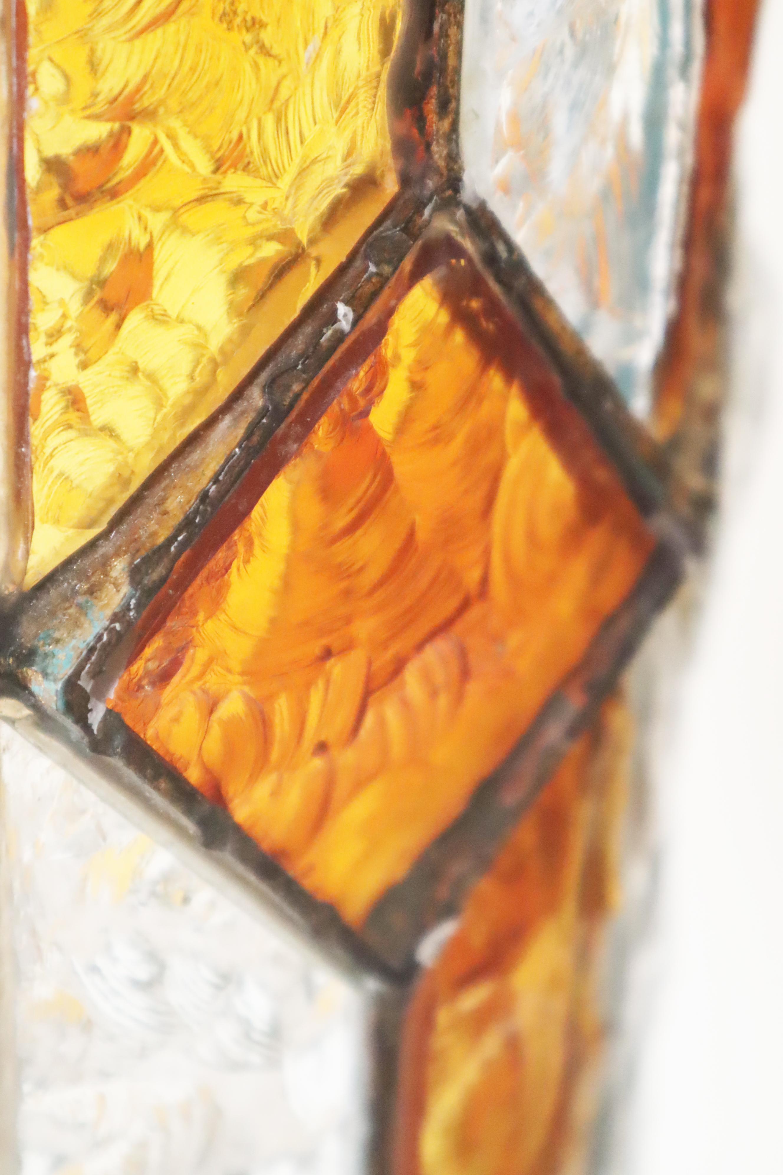 Brutalist Longboard Hanging Lantern Hammered Glass by Poliarte, Italy 1960s In Good Condition For Sale In Hannover, DE