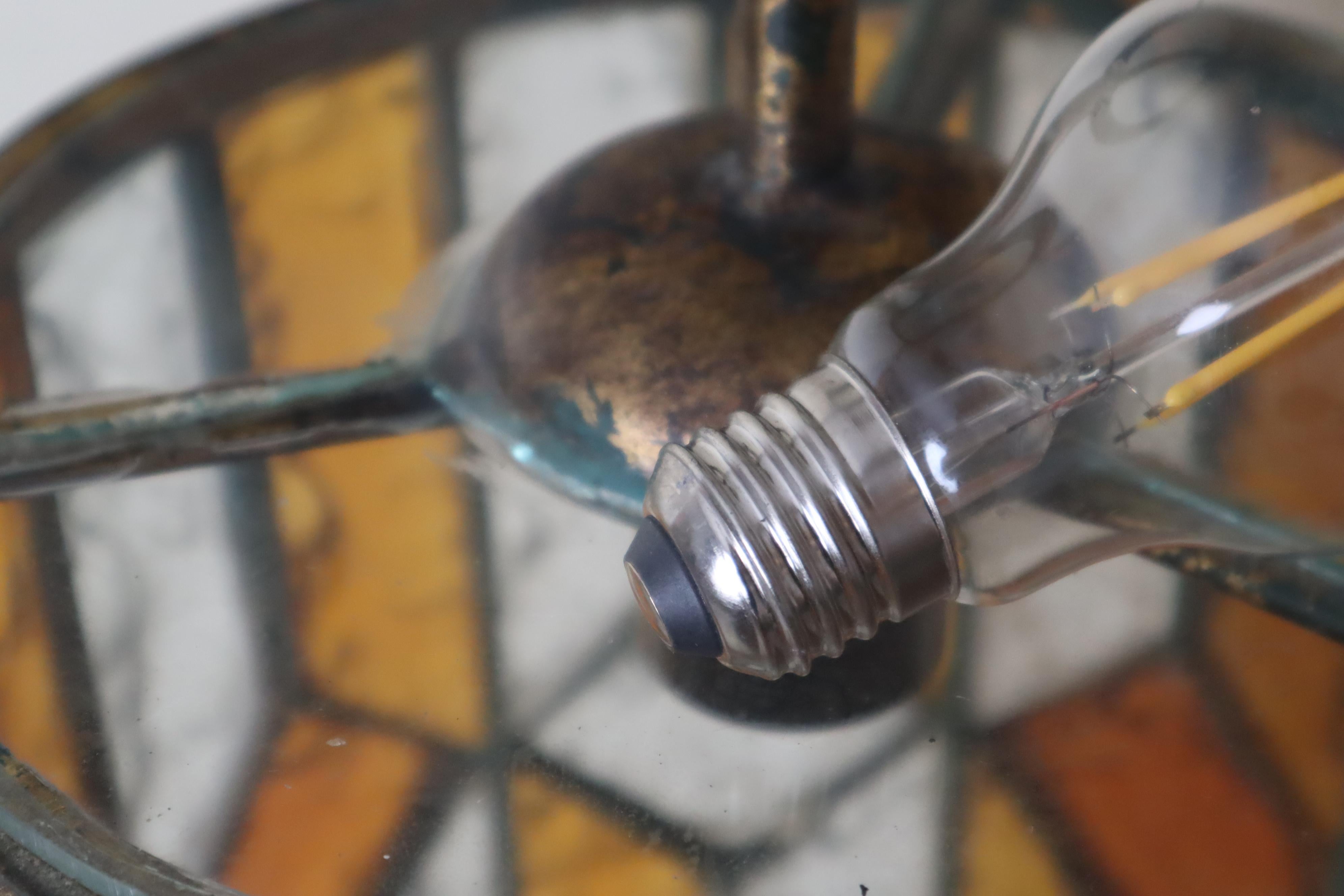 Mid-20th Century Brutalist Longboard Hanging Lantern Hammered Glass by Poliarte, Italy 1960s For Sale