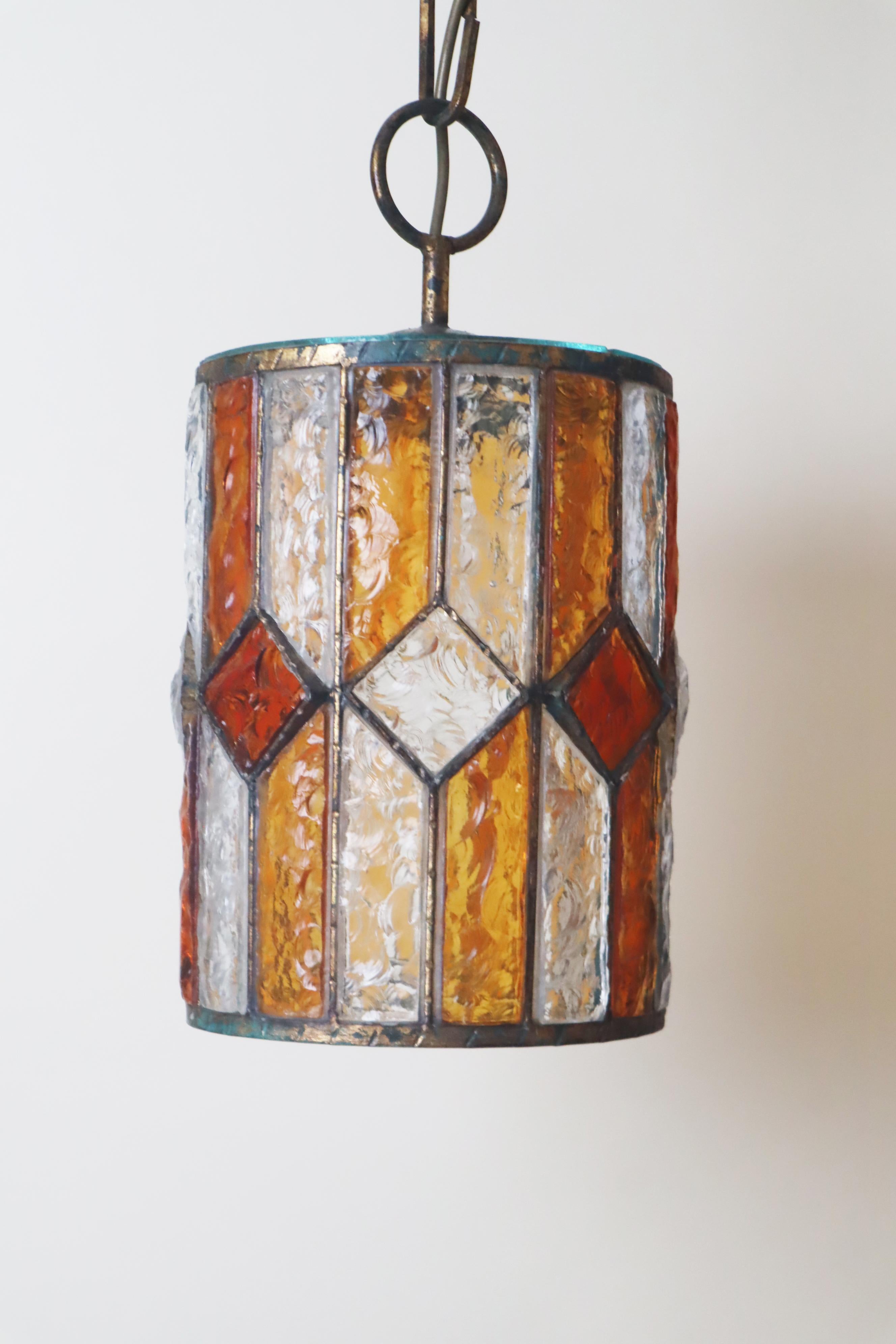 Brutalist Longboard Hanging Lantern Hammered Glass by Poliarte, Italy 1960s For Sale 3