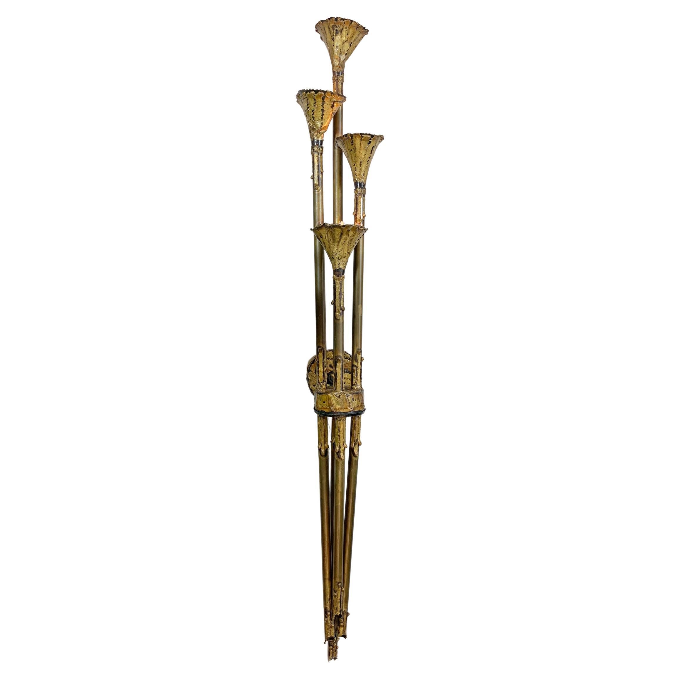 Brutalist Gold Lotus Torchiere Wall Light Tom Greene for Feldman 1970s