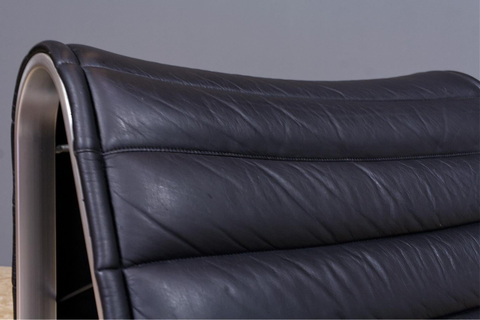 Brutalist Lounge Chair in Black Leather with Ottoman by Eric Sigfrid Persson 1