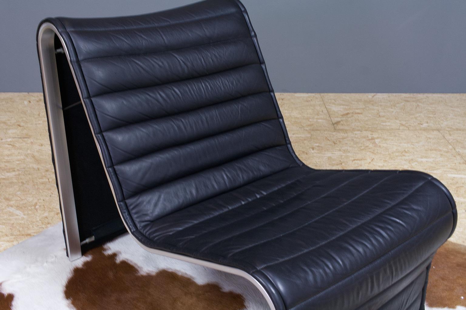 Brutalist Lounge Chair in Black Leather with Ottoman by Eric Sigfrid Persson 2