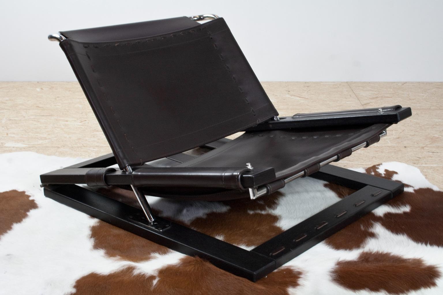 Blackened Brutalist Lounge Chair in Brown Leather by Sonja Wasseur, the Netherlands, 1970 For Sale