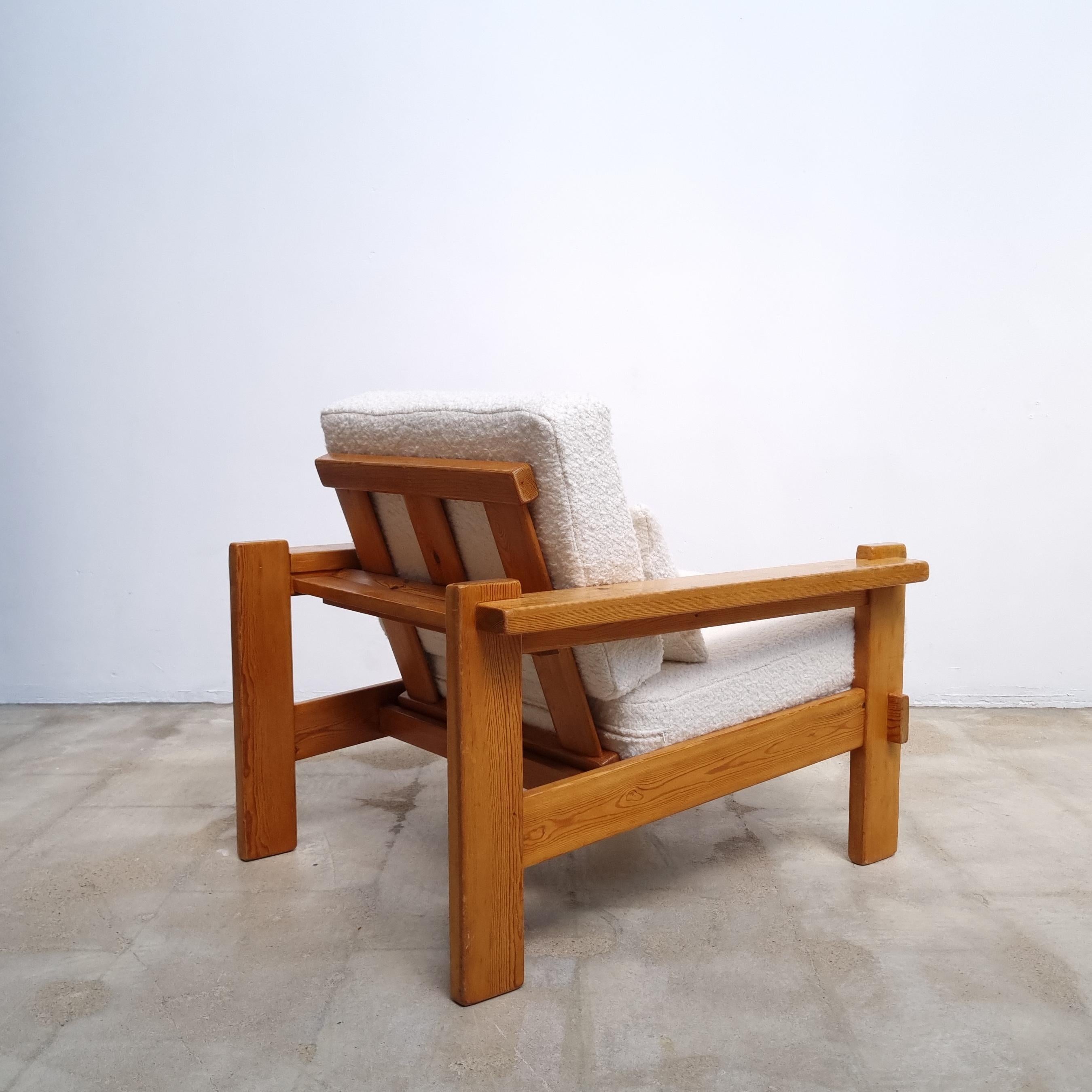 Modern Brutalist Lounge Chair in Pine, Denmark, 1970s