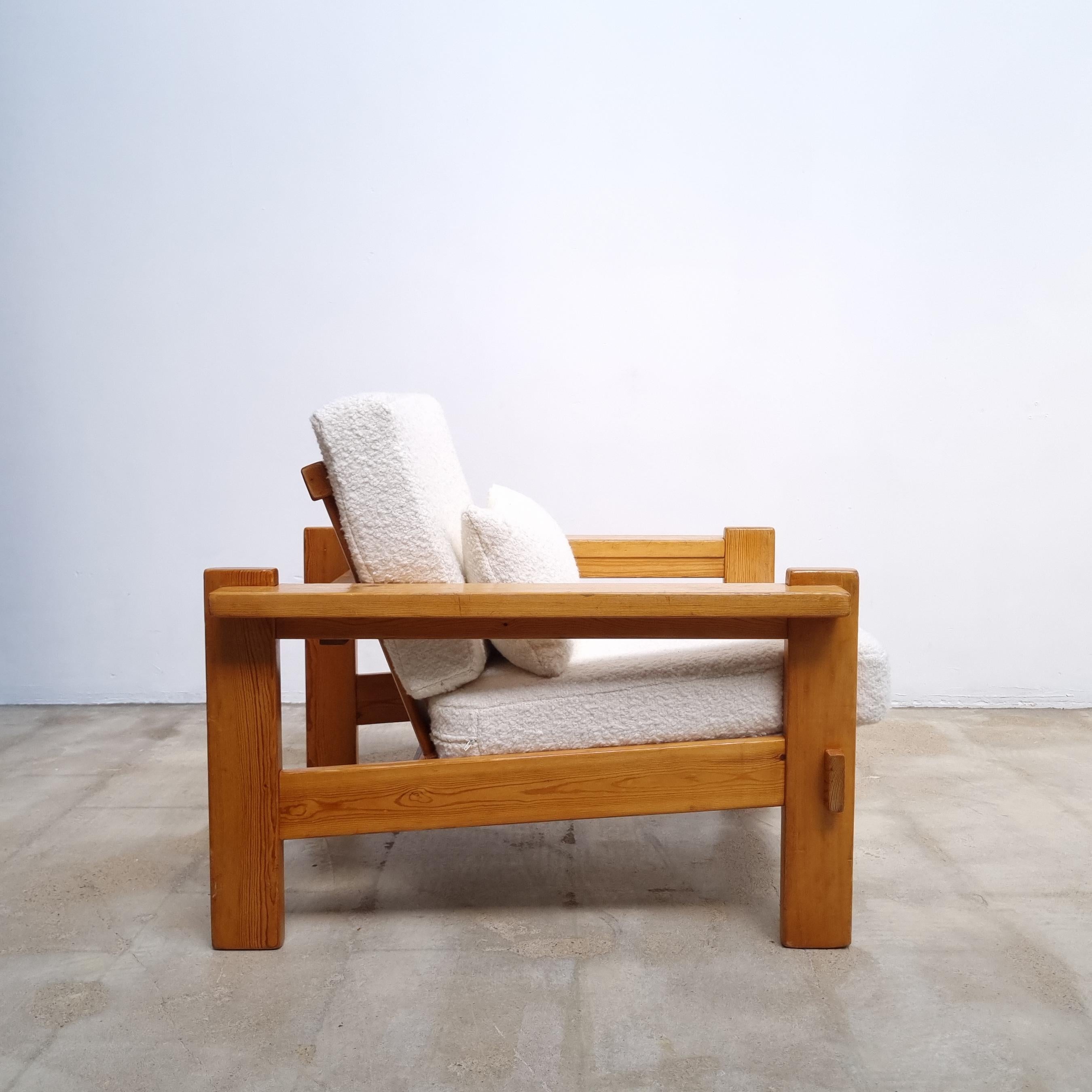 Danish Brutalist Lounge Chair in Pine, Denmark, 1970s
