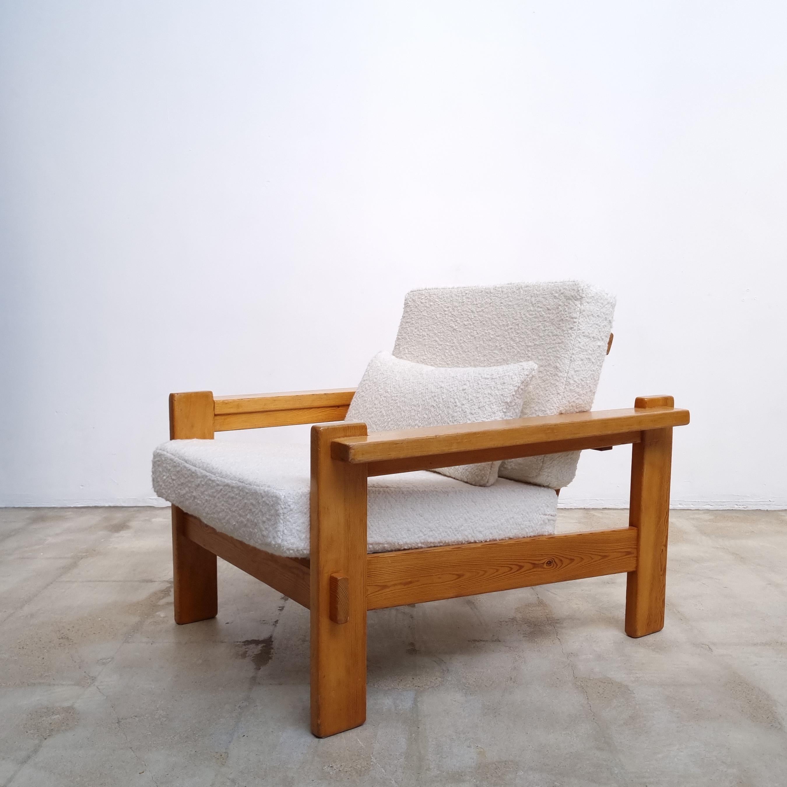 Brutalist Lounge Chair in Pine, Denmark, 1970s 1