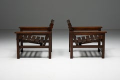 Brutalist Lounge Chairs Set, Solid Pine Wood, Rustic Style, 1970s