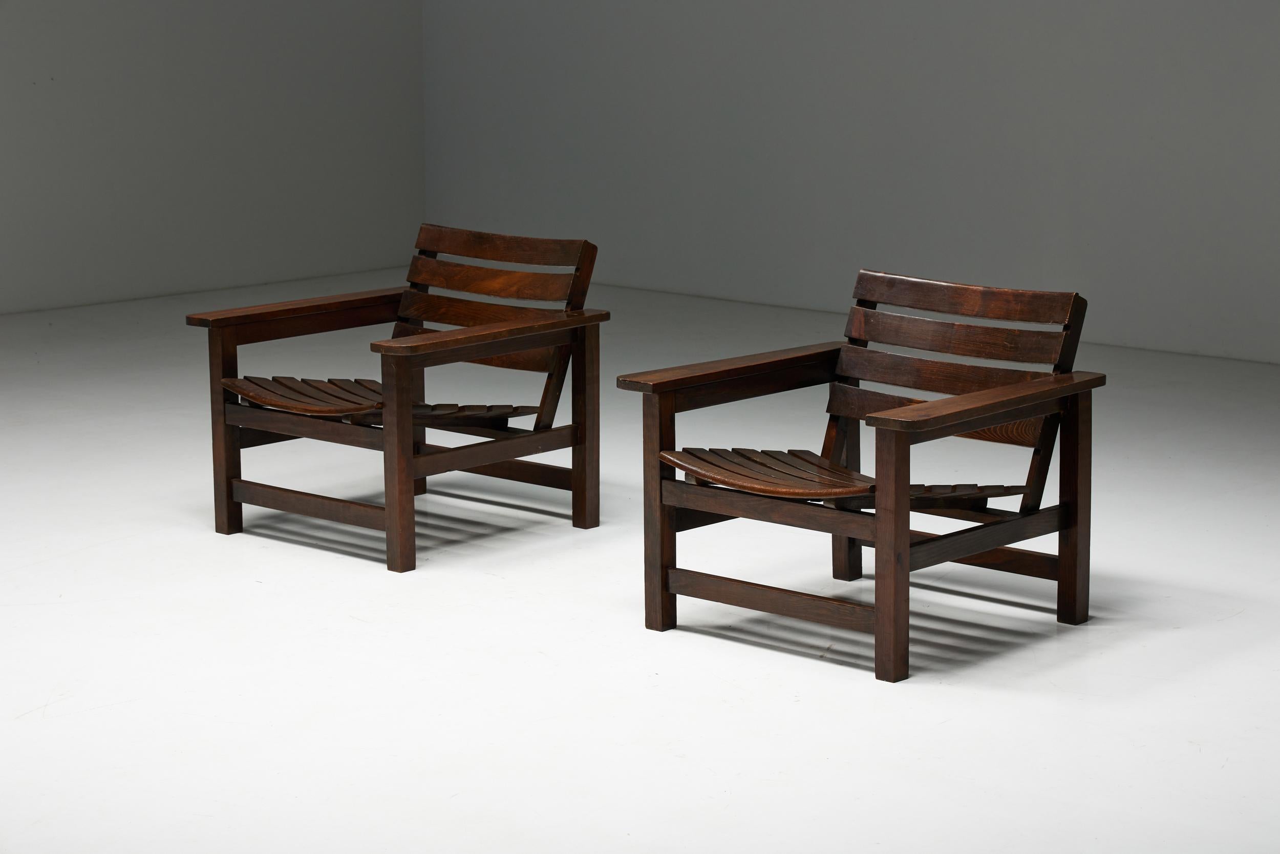 Rustic Brutalist Lounge Chairs, France, 1970s For Sale