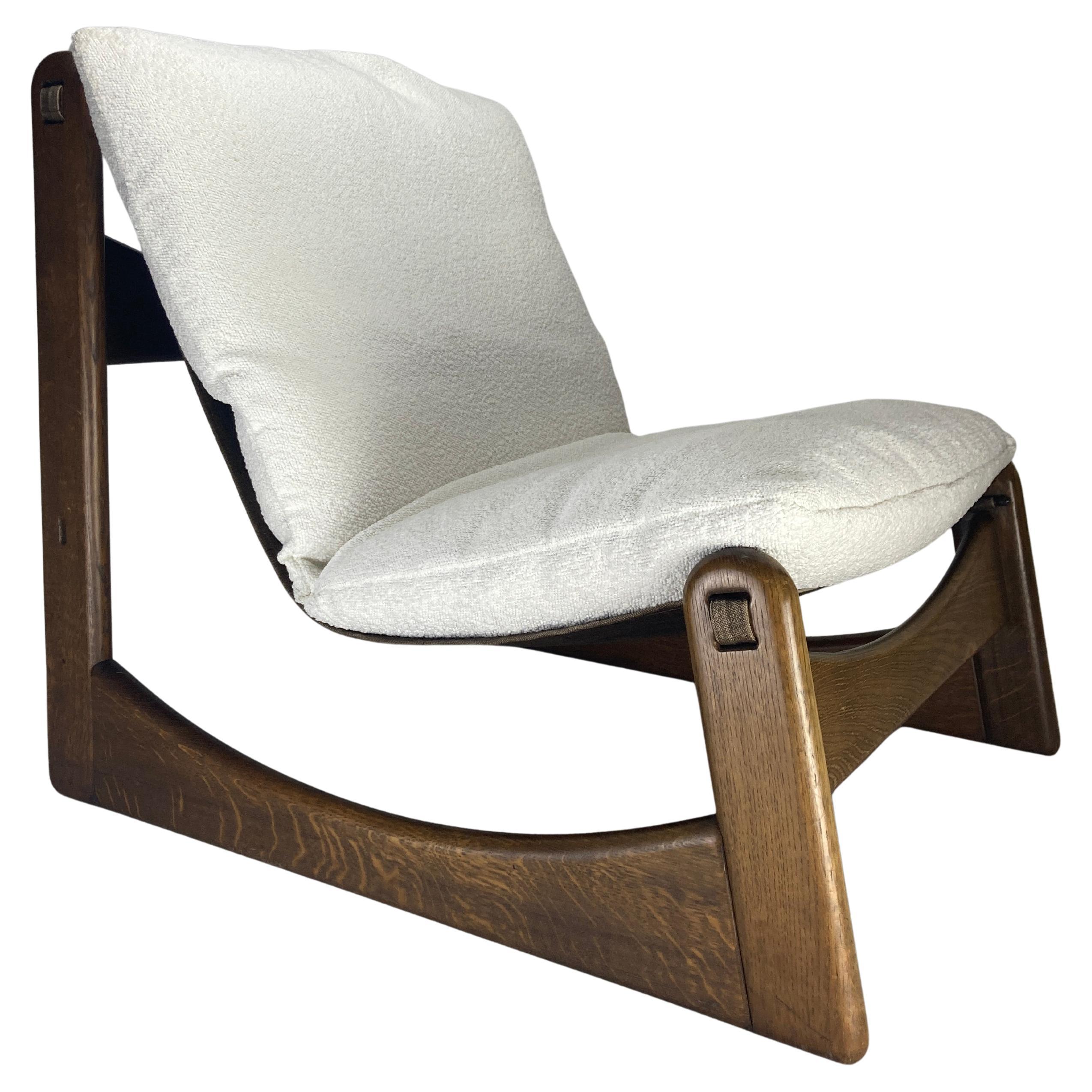 Brutalist lounge low relax chair in bouclé by Carl Straub, 1970s