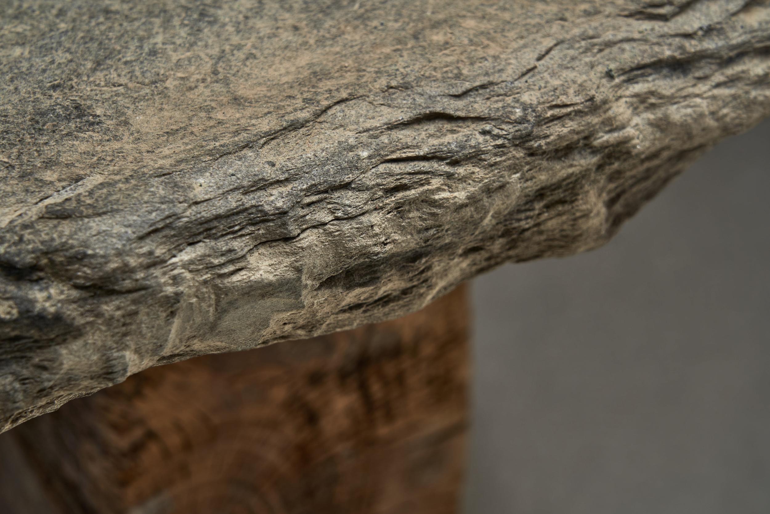 Brutalist Low Coffee Table in Slate Stone and Pine, Spain 1960s For Sale 10