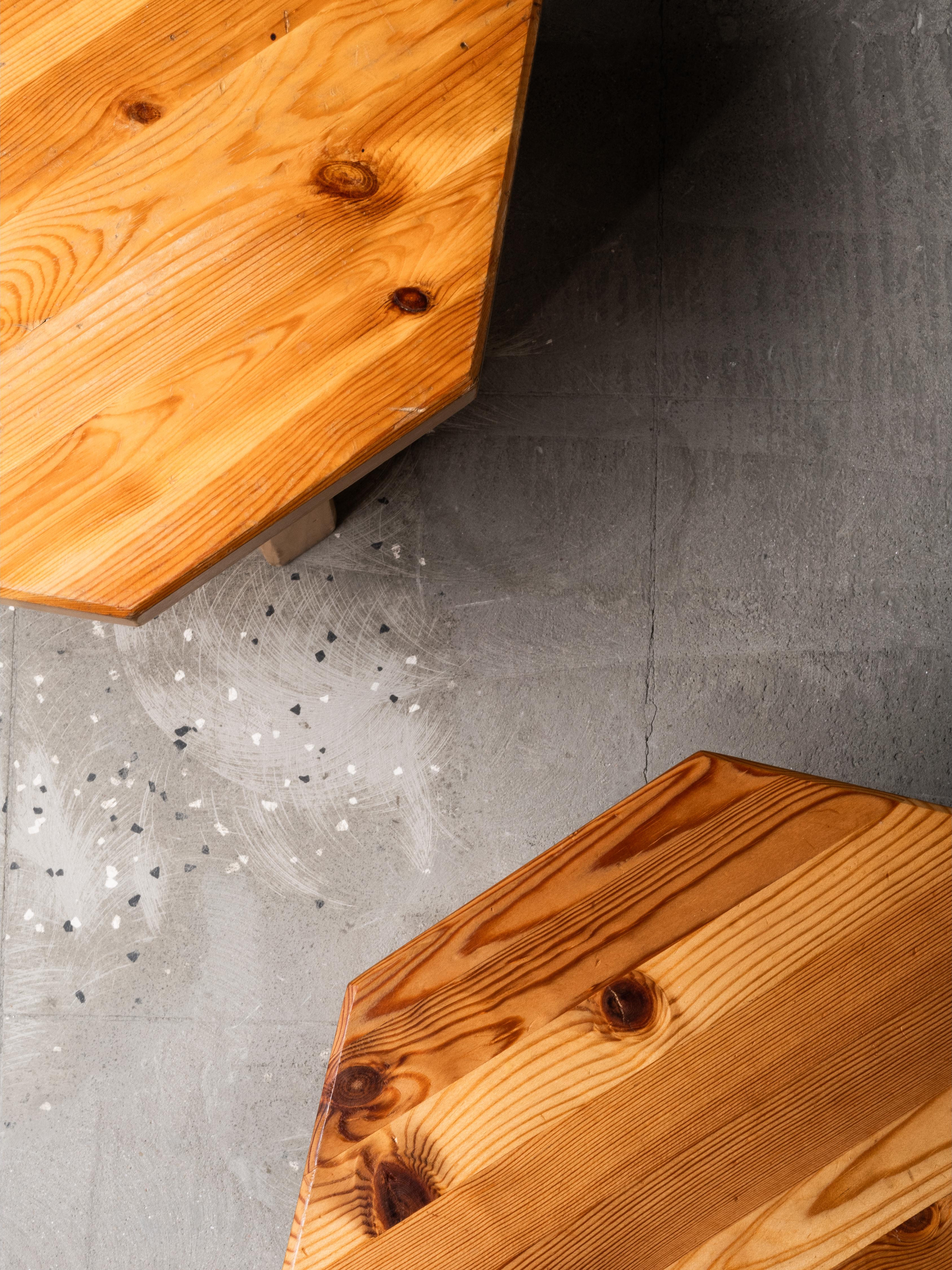 Brutalist Low Pine Stools or Side Tables, 1970s, Set of 2 For Sale 8