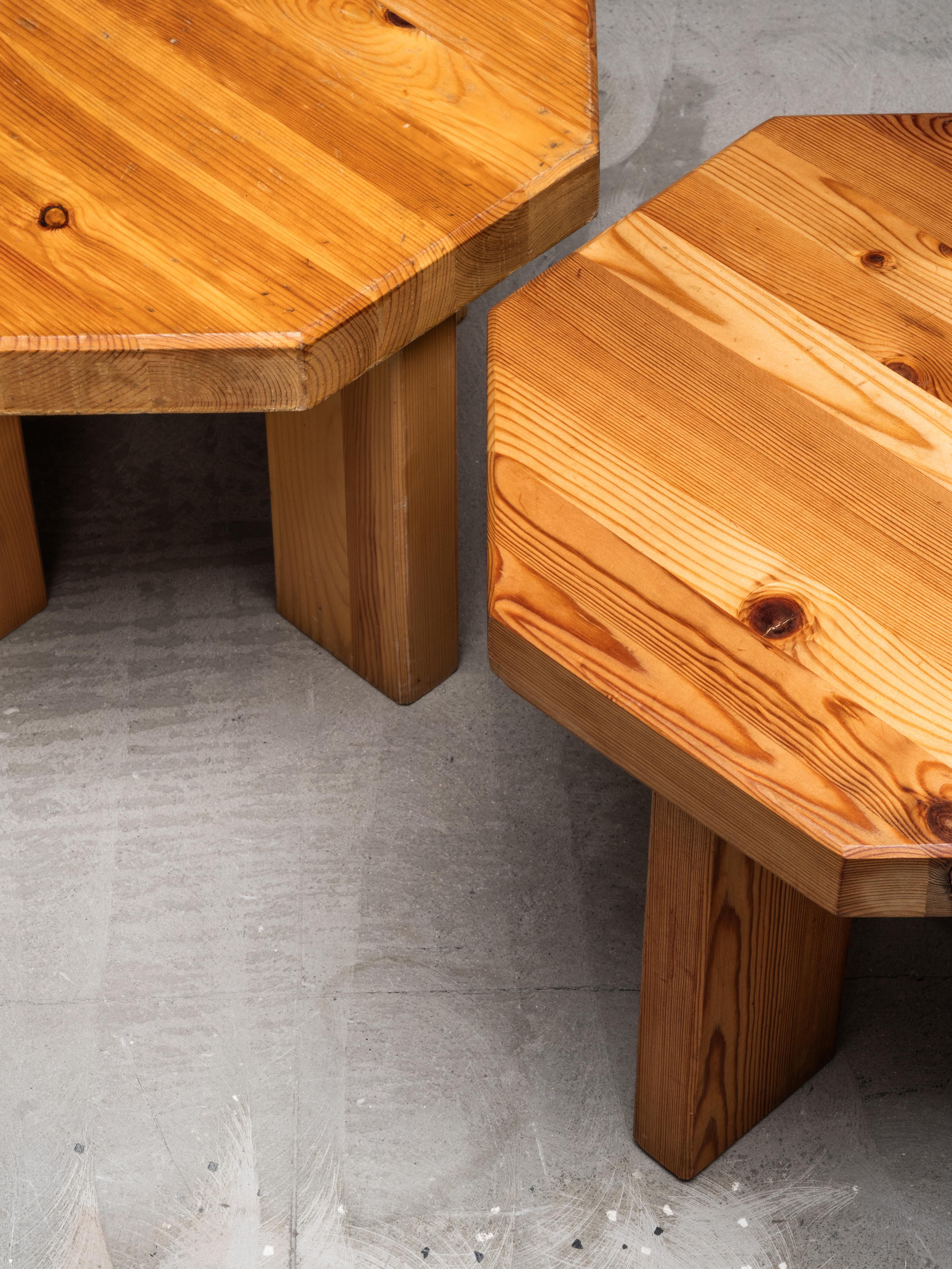 Brutalist Low Pine Stools or Side Tables, 1970s, Set of 2 For Sale 13