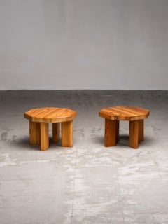 Brutalist Low Pine Stools or Side Tables, 1970s, Set of 2