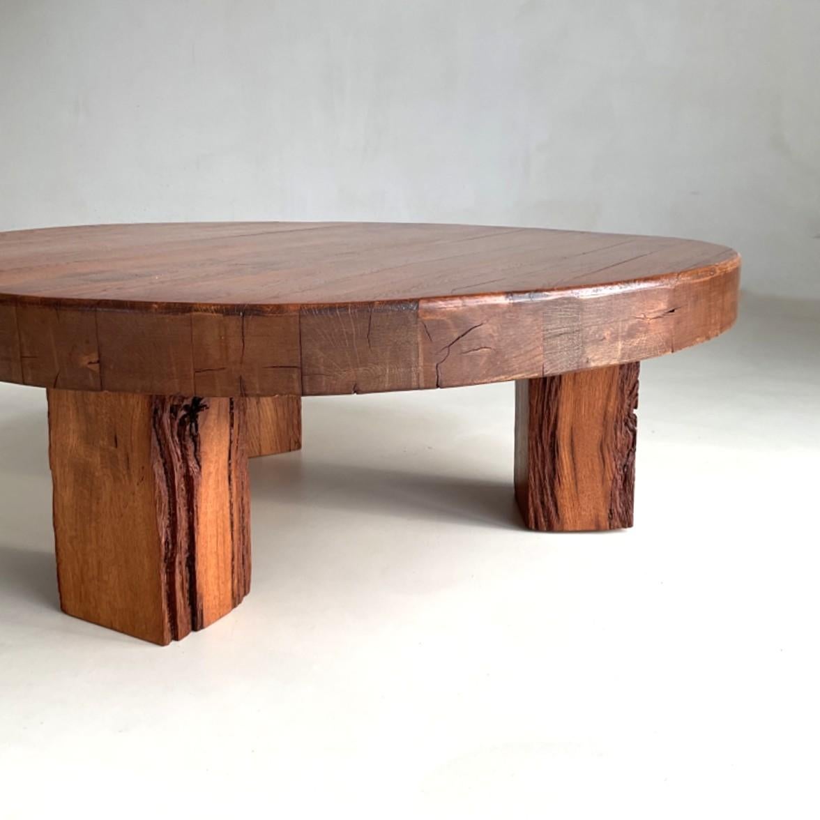 Dutch Brutalist Low Solid Oak Coffee Table, 1970s For Sale