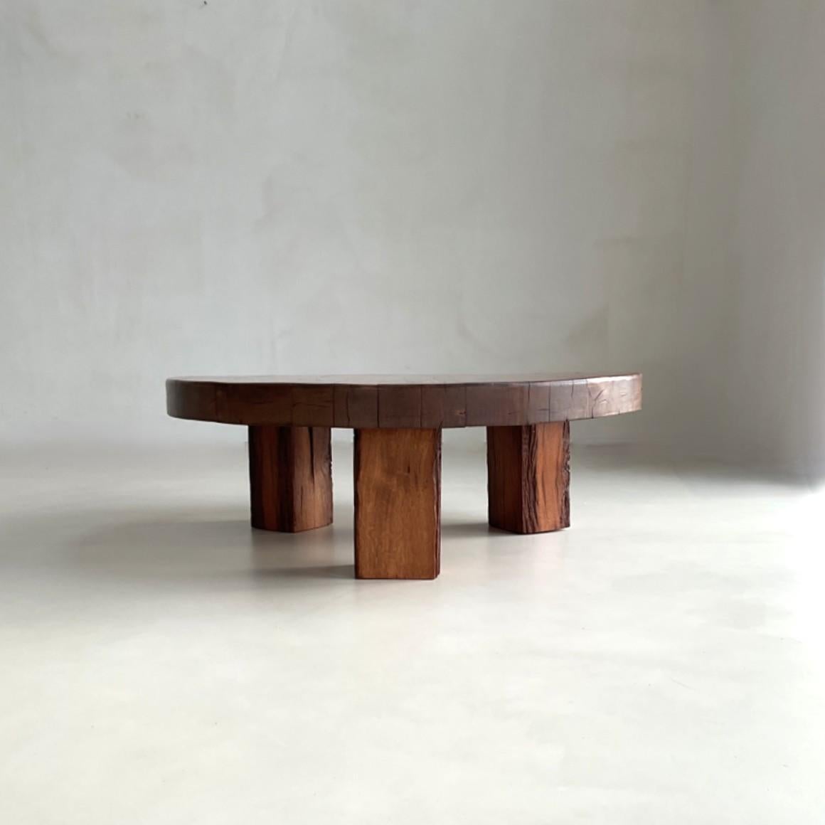 Hand-Crafted Brutalist Low Solid Oak Coffee Table, 1970s For Sale