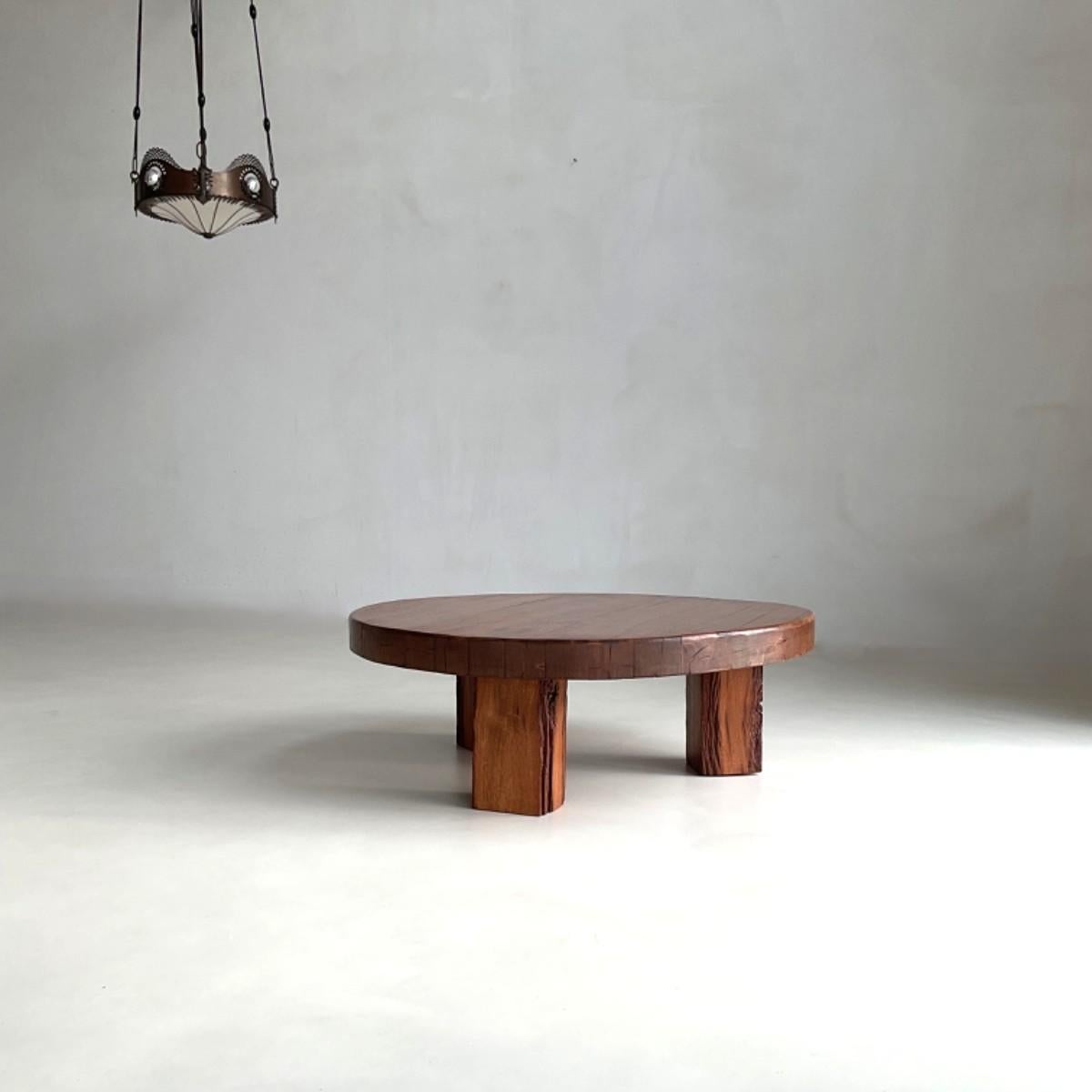 Late 20th Century Brutalist Low Solid Oak Coffee Table, 1970s For Sale