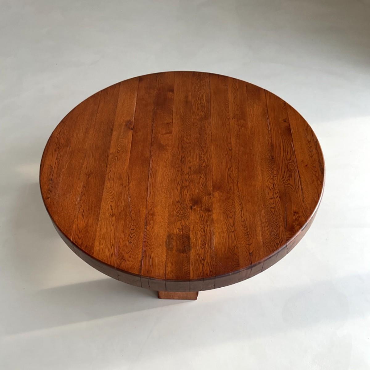Brutalist Low Solid Oak Coffee Table, 1970s For Sale 1