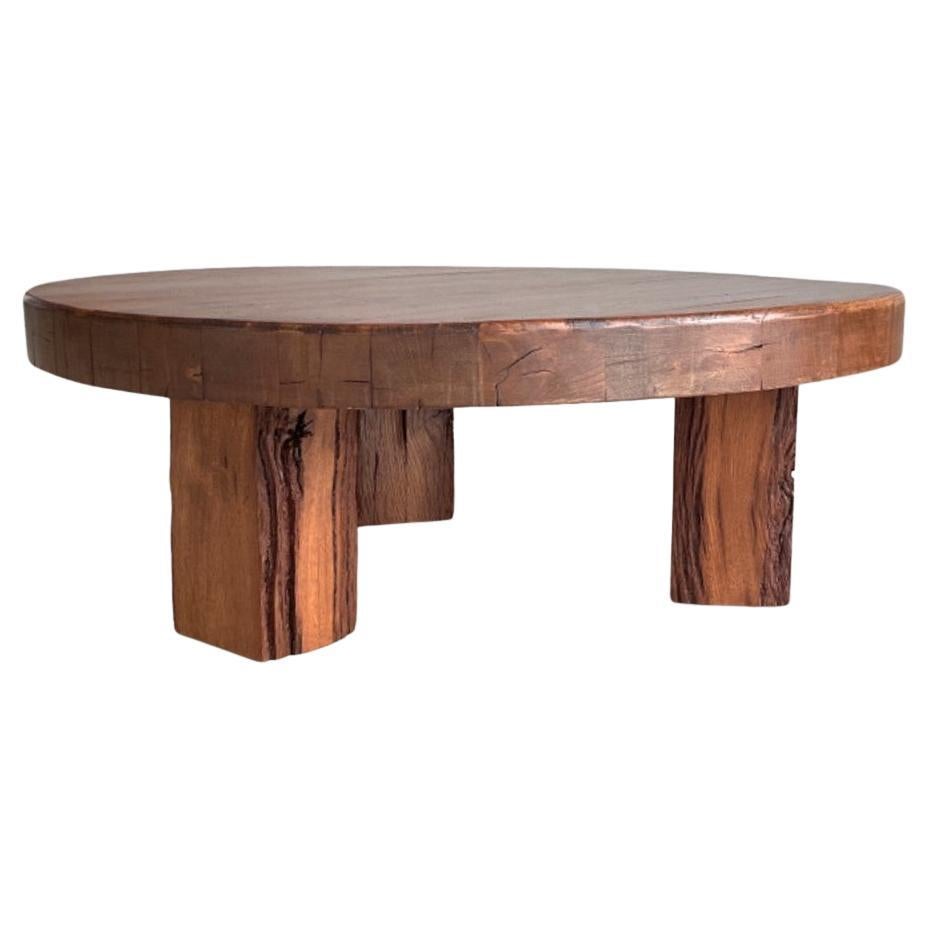 Brutalist Low Solid Oak Coffee Table, 1970s