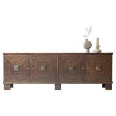 Brutalist lowboard in dark stained oak, Belgium 1970s