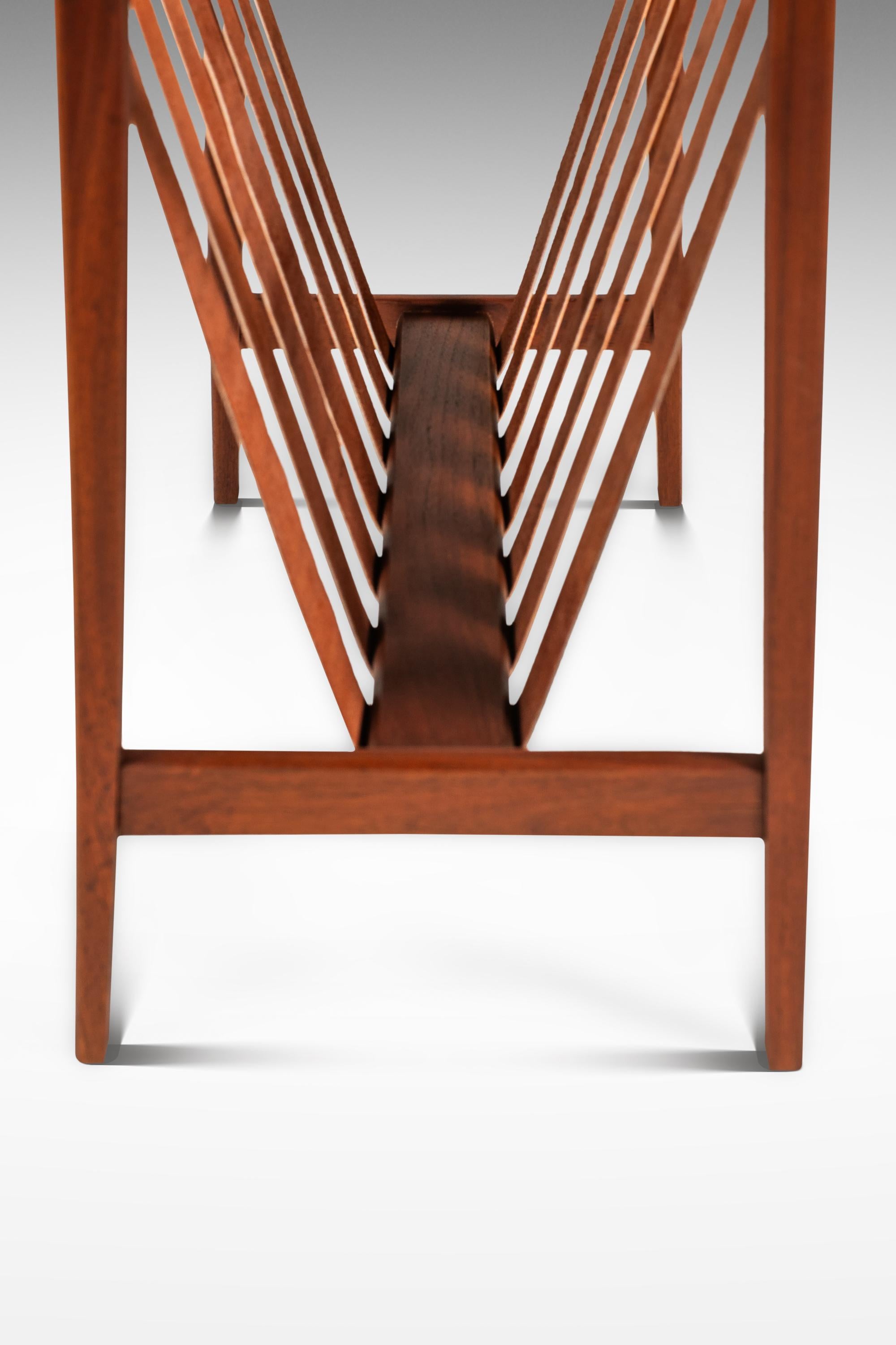 Brutalist Magazine Rack in Solid Teak with Leather Straps, Denmark, c. 1960s For Sale 6