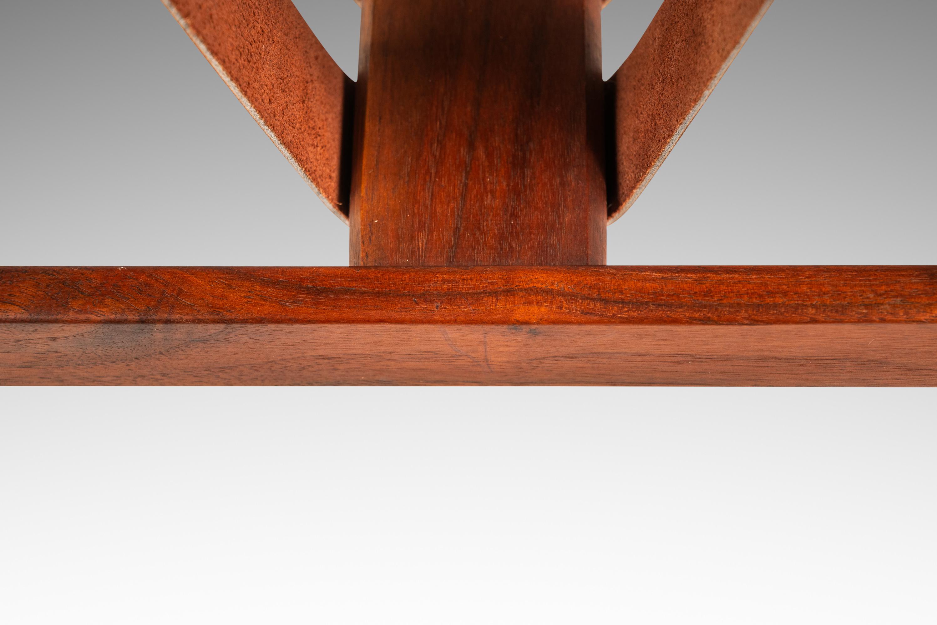 Brutalist Magazine Rack in Solid Teak with Leather Straps, Denmark, c. 1960s For Sale 3