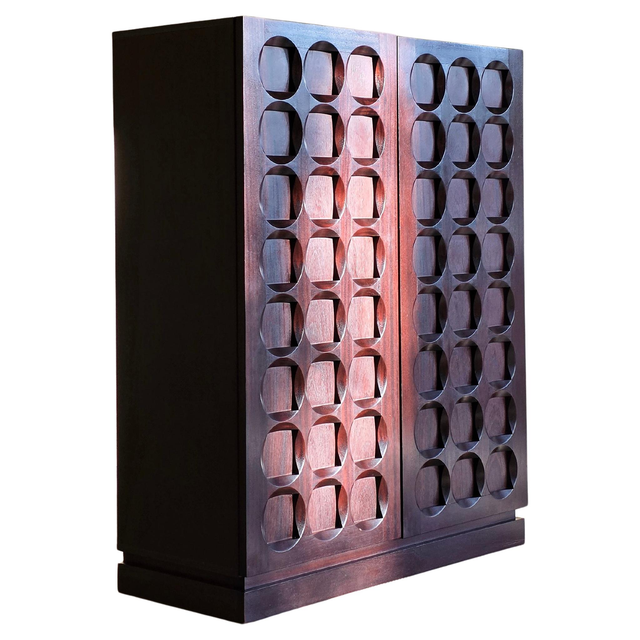 Mueble bar brutalista de caoba de Defour, Bélgica, años 70