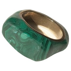 Brutalist Malachite and Brass Ring Size 5.5