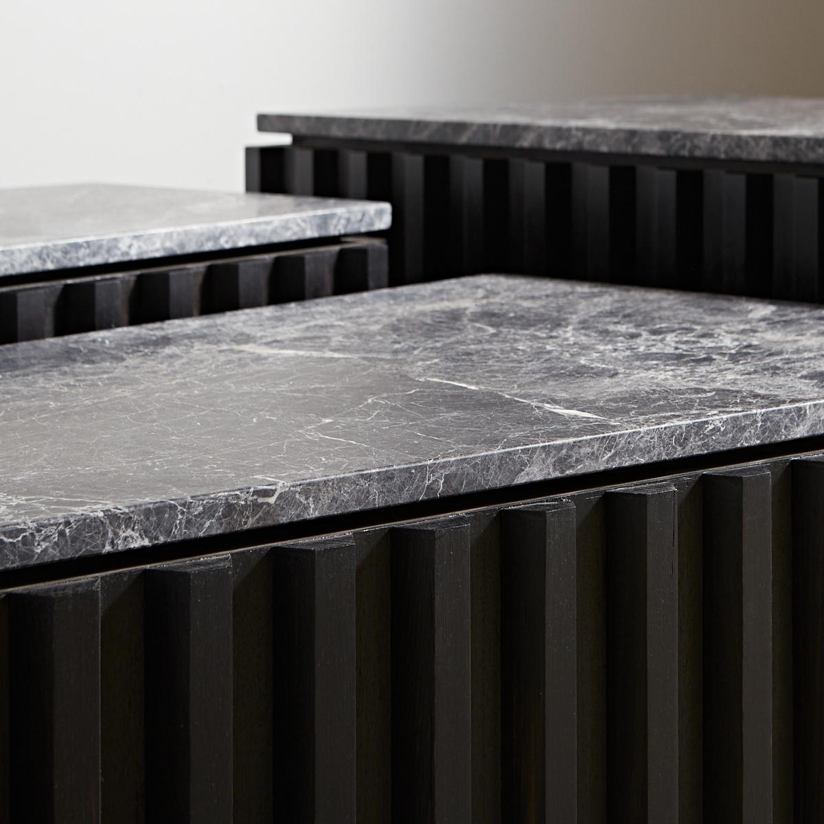 Australian Brutalist Mantle Coffee Table in Ebonized Wood and Marble by Paradox Movement For Sale