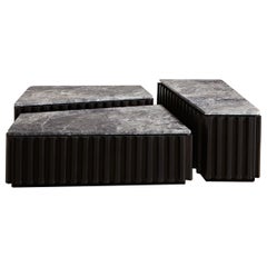 Brutalist Mantle Coffee Table in Ebonized Wood and Marble by Paradox Movement