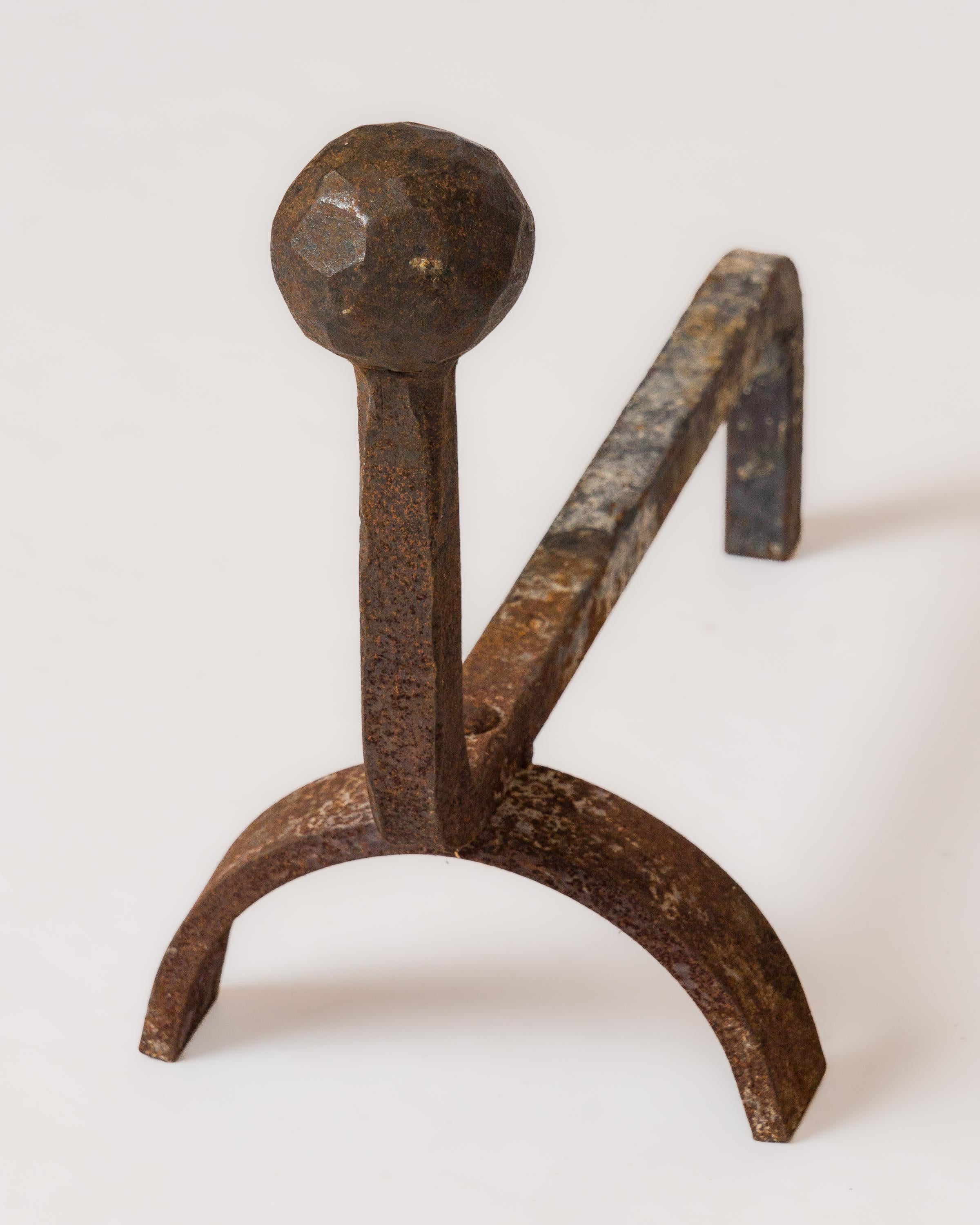 Brutalisme Andirons Brutalistes en Fer Forgé 
