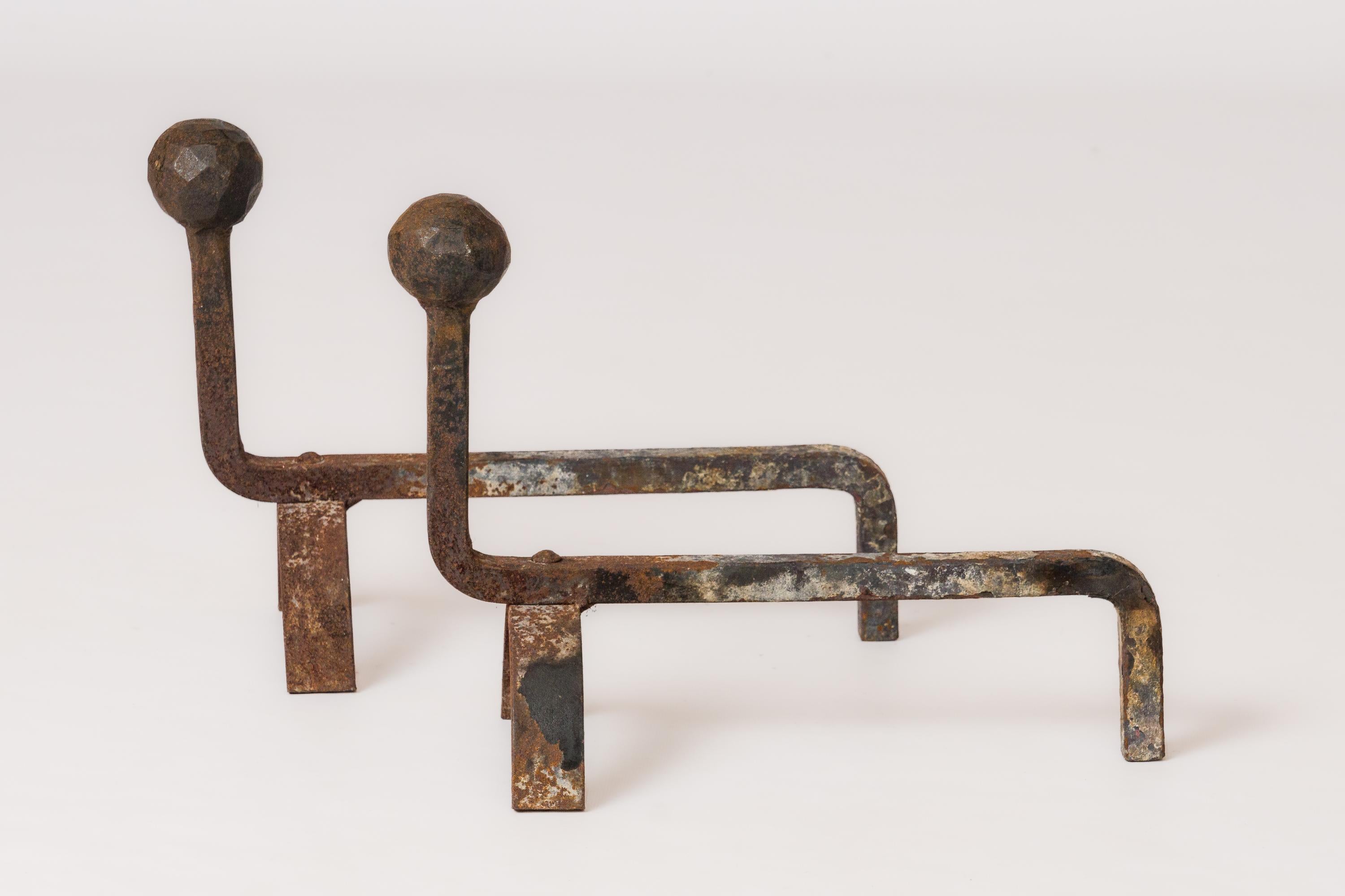 Andirons Brutalistes en Fer Forgé 