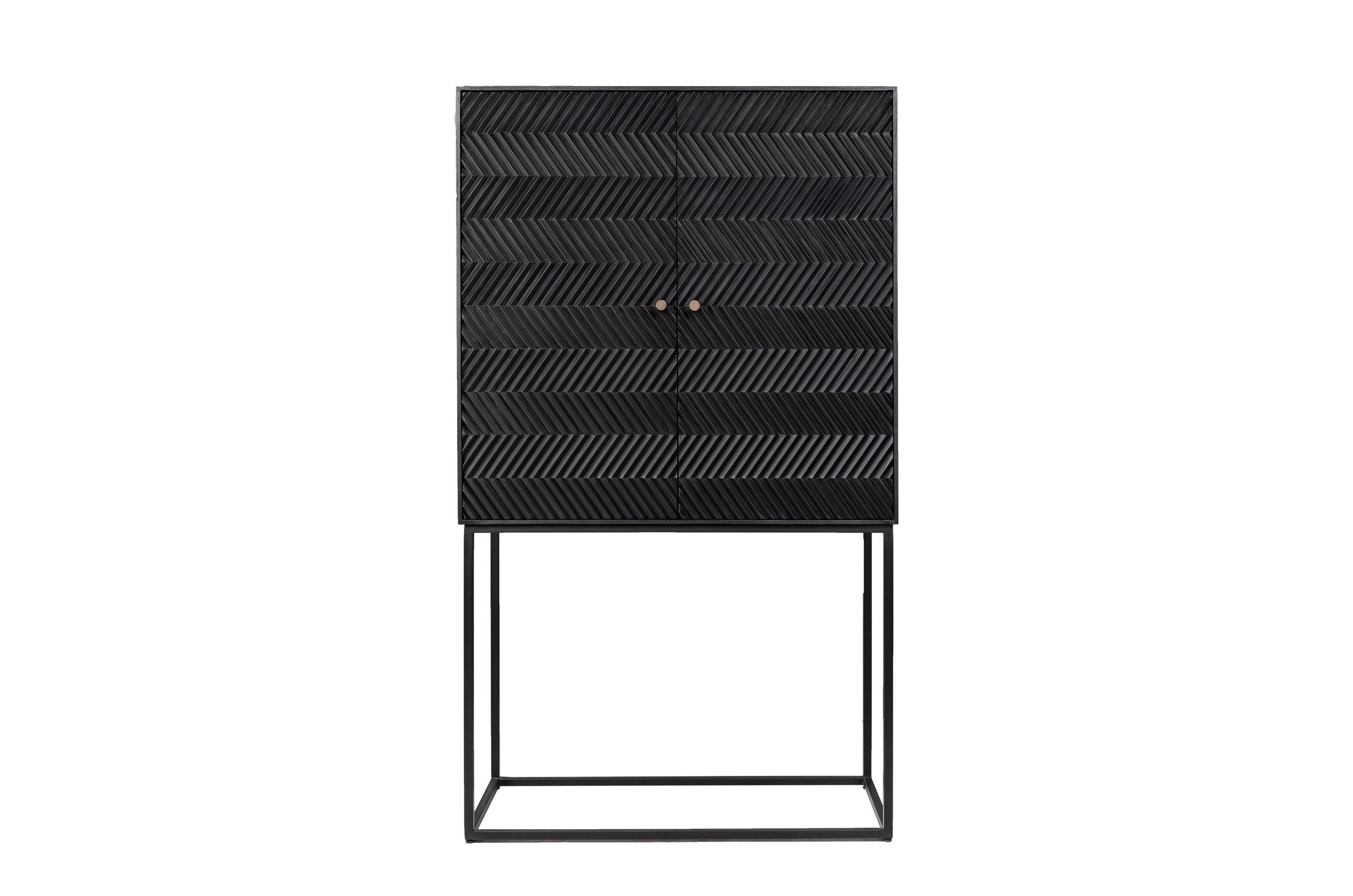Brutalist style and 1950s Dutch design cabinet: An eyecatcher with geometrical and harmonious lines, composed of 2 graphic panels doors opening on shelves and airy black metal feet.