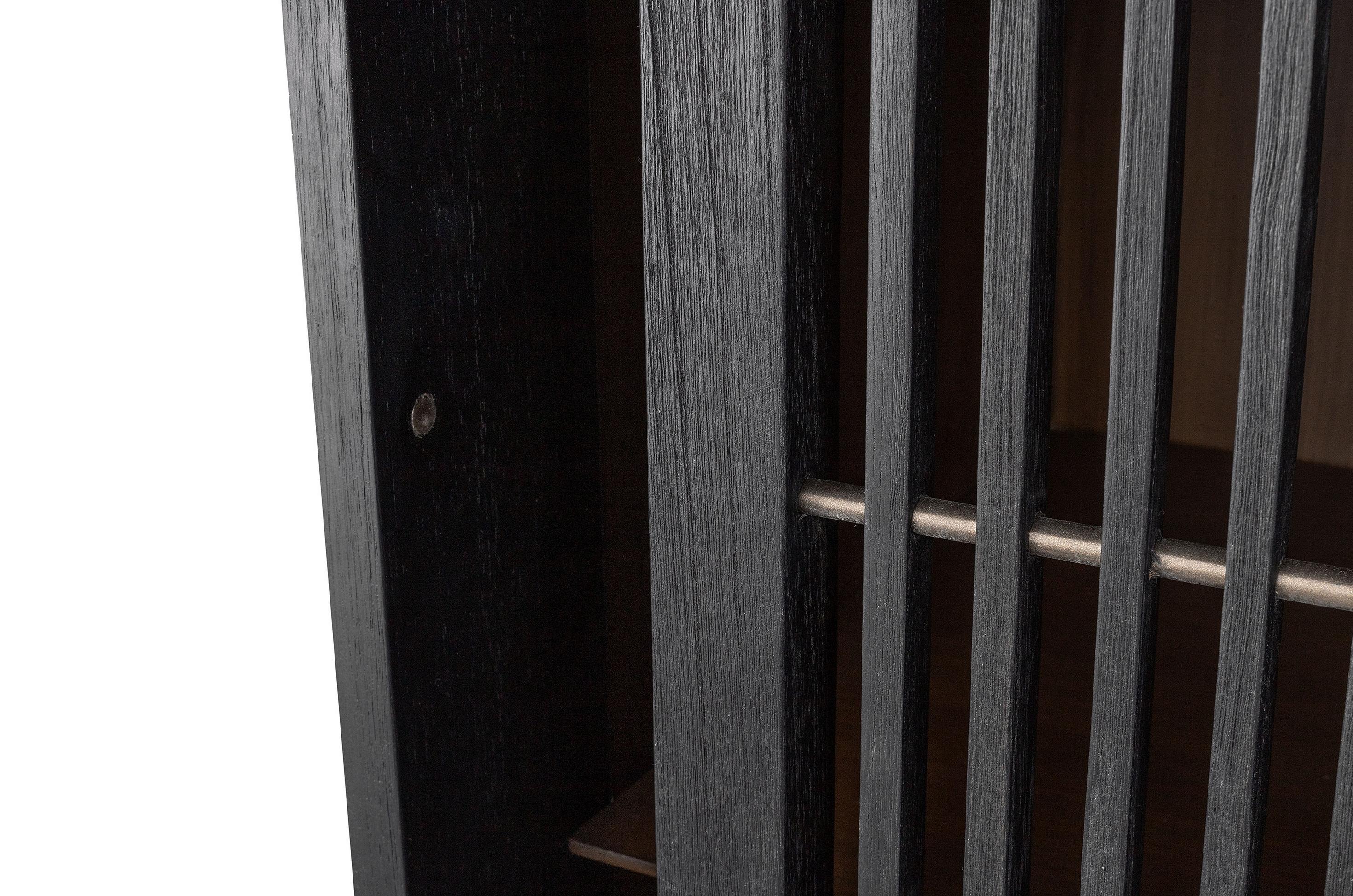 European Brutalist MCM Design Wooden and Black Metal Bar Cabinet For Sale
