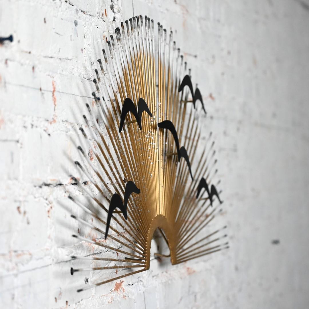 Brutalist MCM Metal Birds in Flight Sunburst Wall Art Style of C Jere For Sale 7