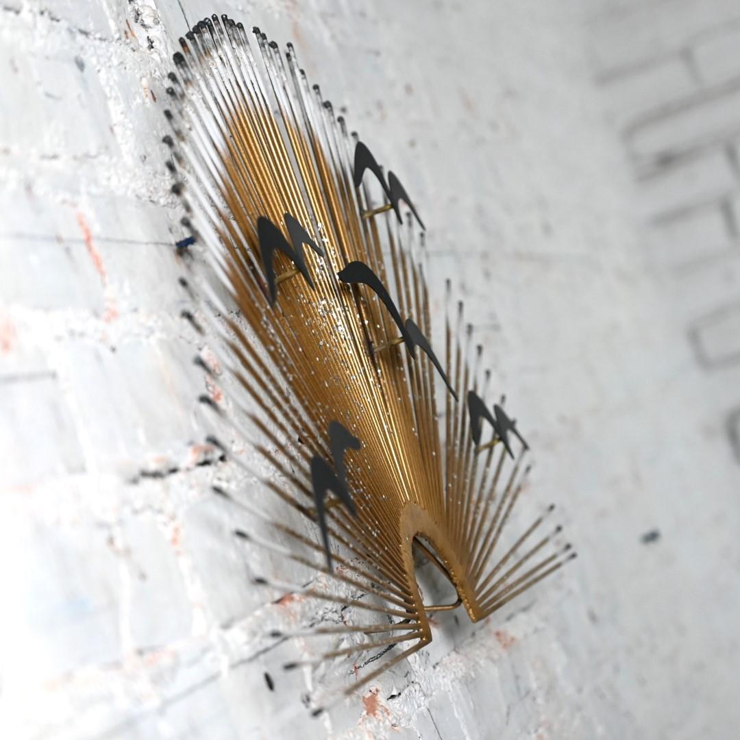 Brutalist MCM Metal Birds in Flight Sunburst Wall Art Style of C Jere For Sale 8
