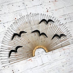 Brutalist MCM Metal Birds in Flight Sunburst Wall Art Style of C Jere