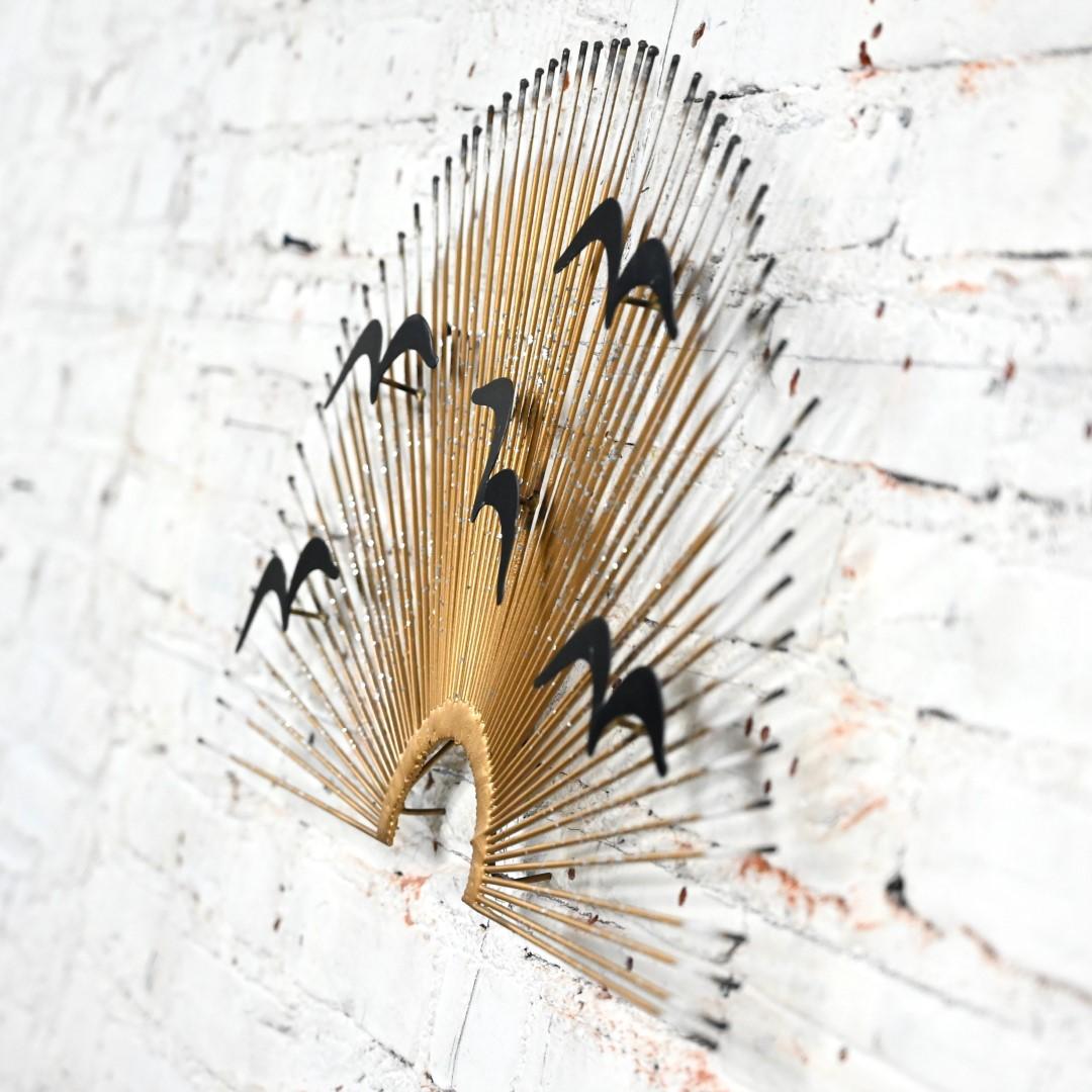 Brutalist MCM Metal Birds in Flight Sunburst Wall Art Style of C Jere For Sale 2