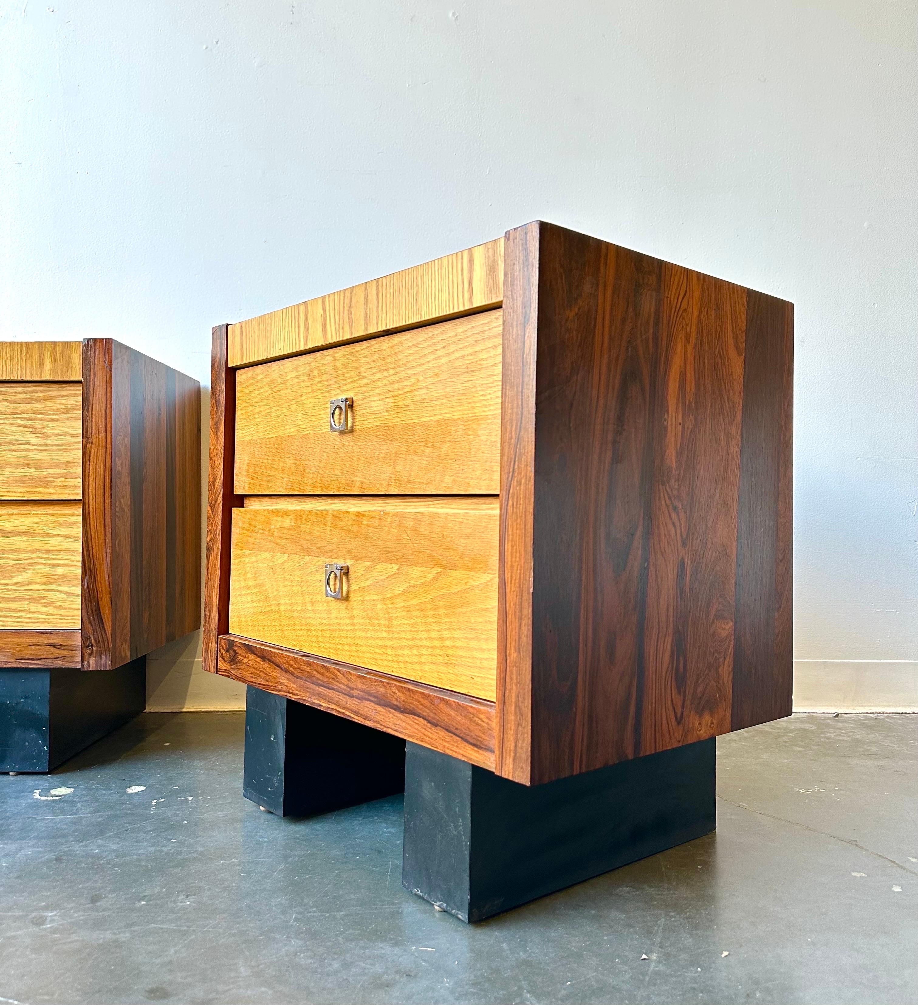 Canadian Brutalist mcm rosewood and oak nightstands For Sale