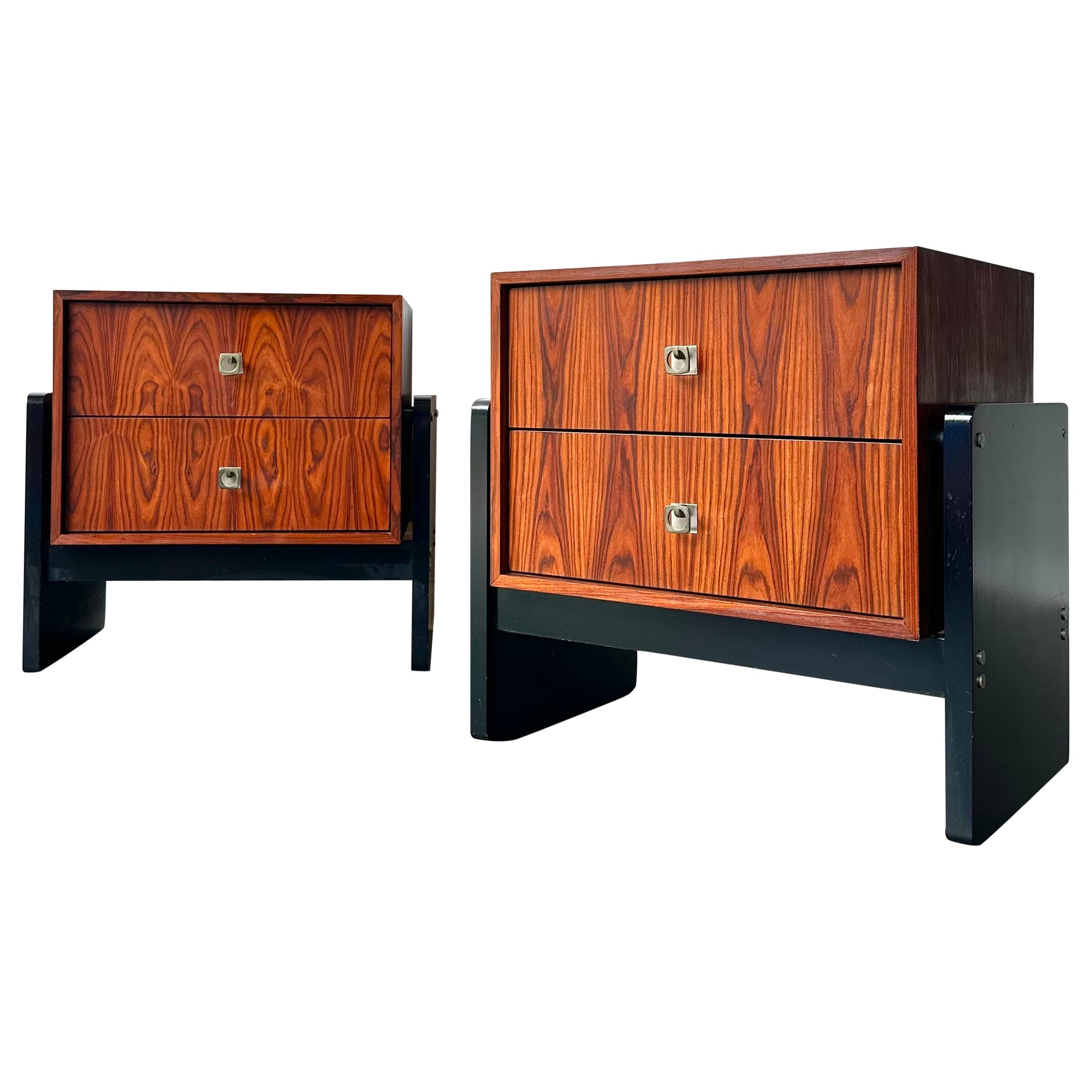 Brutalist mcm rosewood 
ebony nightstands by Tabago in the manner of Paul Evans
