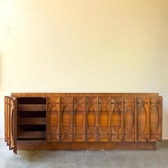 Brutalist MCM Tabago Walnut Long Dresser Credenza