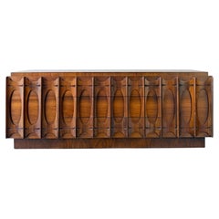 Brutalistische MCM Tabago Nussbaum lange Kommode Credenza