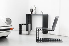 Sedia da salotto brutalista Meccano di Spinzi, design italiano da collezione