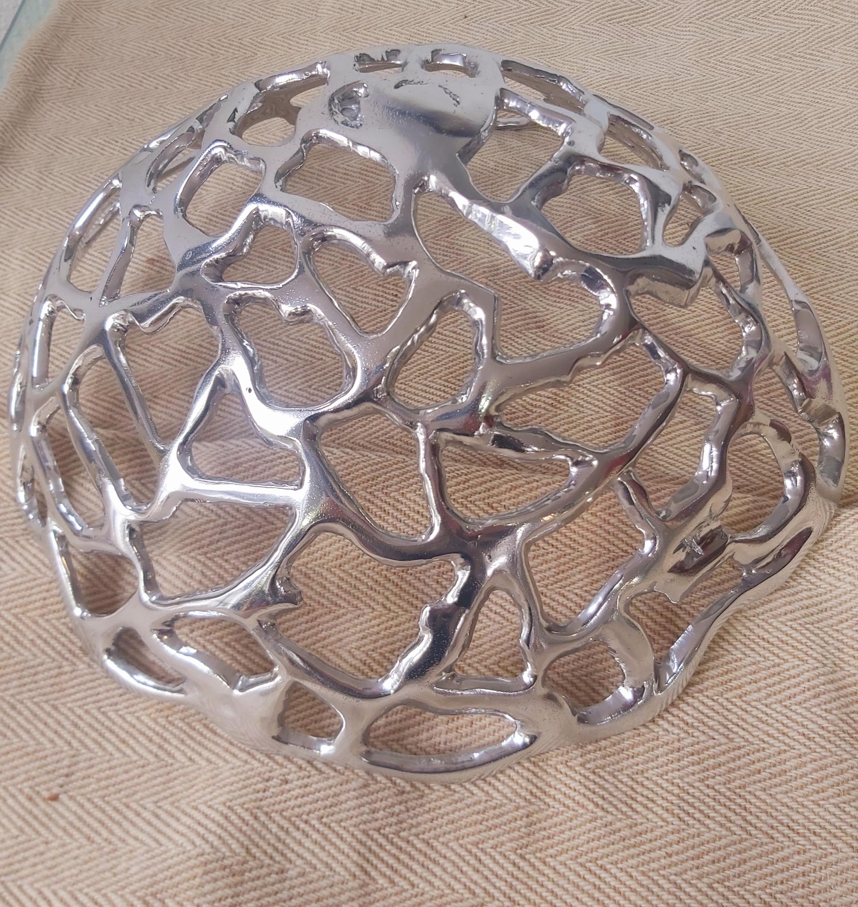 Brutalist Medium Mesh Fruit Bowl Solid Cast Aluminium Reference A050 Handmade  For Sale 1