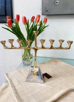 Brutalist Menorah Candelabra Cast Aluminium & Brass  David Marshall Handmade