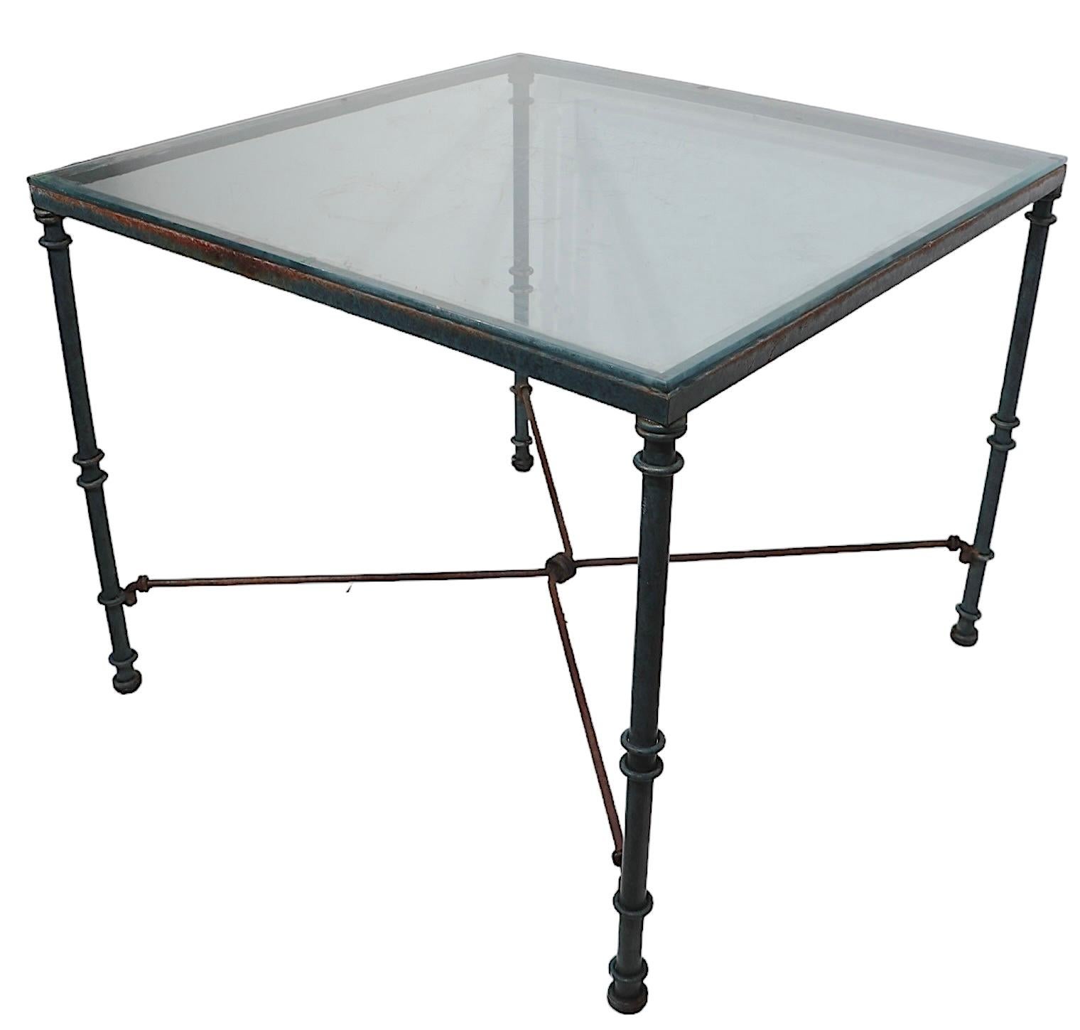 Mesa Dinette Brutalista de Metal y Cristal en Faux Verdigris según Giacometti en venta 8